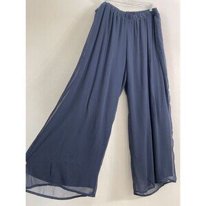 Ulla Popken Womens Plus 24/26 Navy Blue Wide Leg Chiffon Pants Elastic Waist